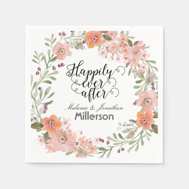 Romantische Peach Floral Wedding Serviette (Vorderseite)