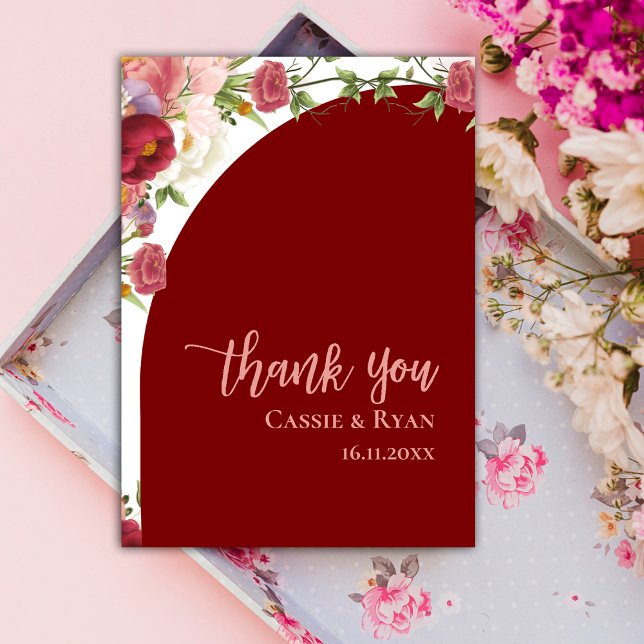 Romantische Peach Red Floral Arch Wedding Danke Postkarte (Romantic Peach Red Floral Arch Wedding Thank you Postcard)