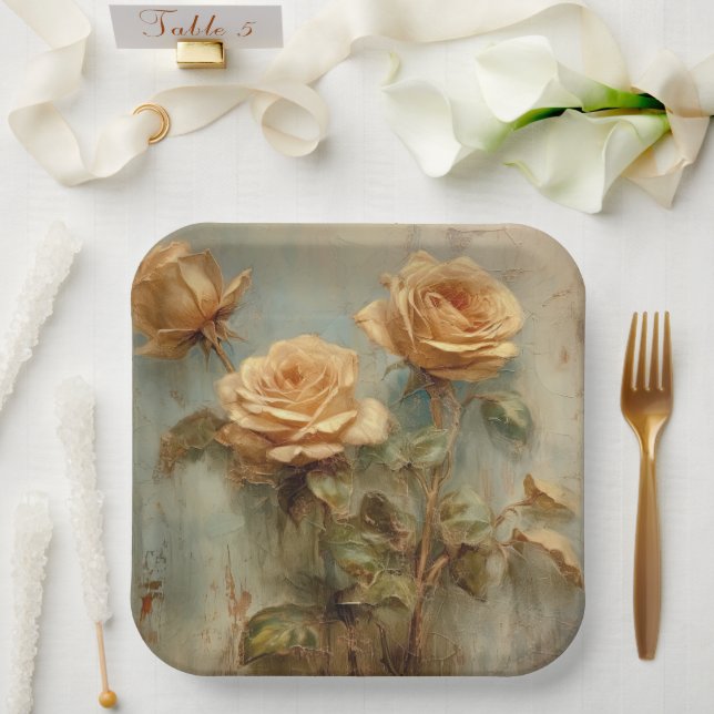 Romantische Peach-Rose Blumenkohl-Brautparty Pappteller (Hochzeit)