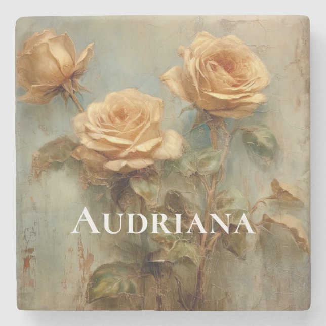 Romantische Peach-Rose Blumenkohl-Brautparty Steinuntersetzer (Vorderseite)