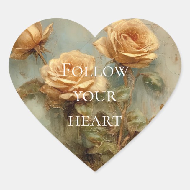 Romantische Peach-Rose Herz-Aufkleber (Vorderseite)