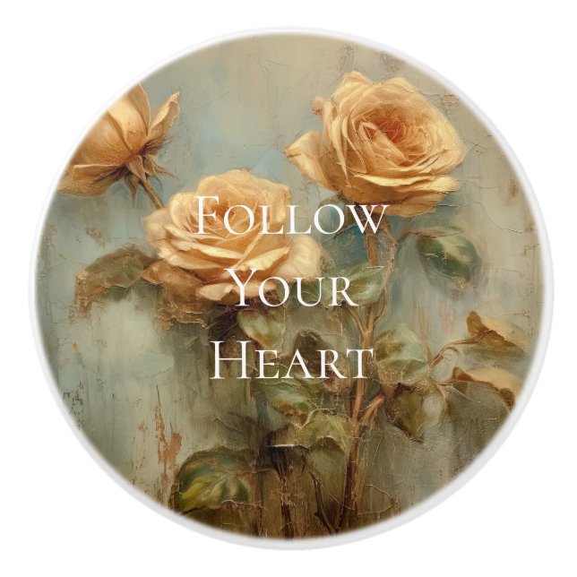 Romantische Peach-Rose Keramikknauf (Vorderseite)