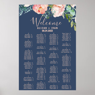 Romantische Peonies Blue Alphabetification Seati Poster