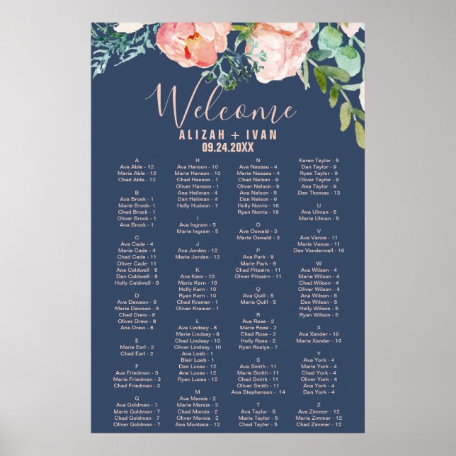 Romantische Peonies | Blue Alphabetification Seati Poster (Vorne)