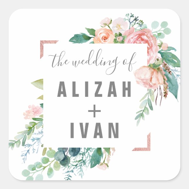 Romantische Peonies Hochzeiten Umschlag Aufkleber (Vorderseite)