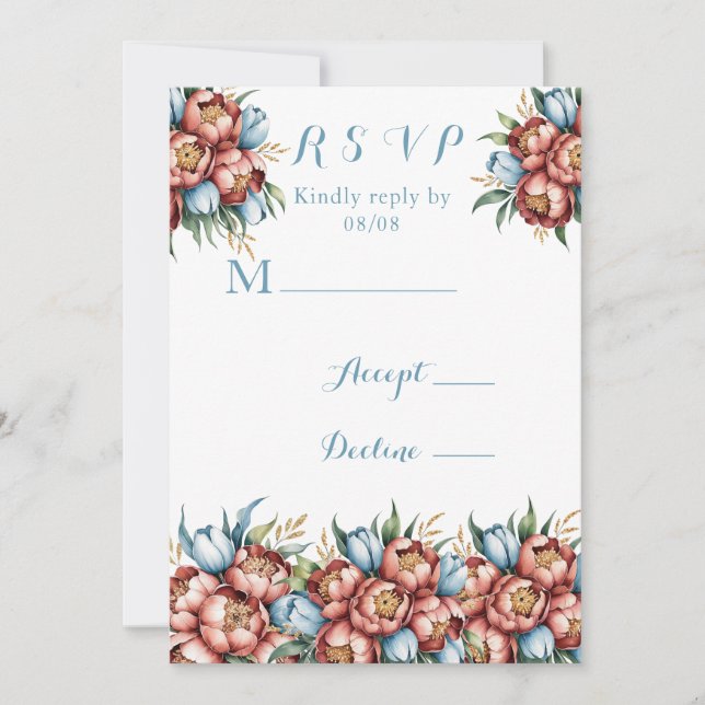 Romantische Peonies & Tulips Hochzeiten von RSVP-K Einladung (Vorderseite)