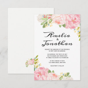 Romantische Peonies und Hydrangea Hochzeitseinladu Einladung
