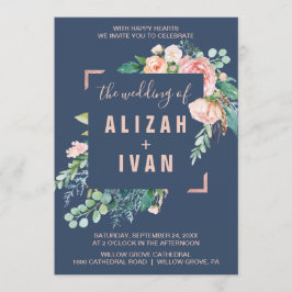 Romantische Peony-Blume | Blau die Hochzeit von Einladung