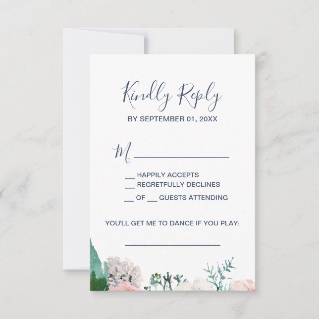Romantische Peony Blume Blue Song Request RSVP Car (Vorderseite)