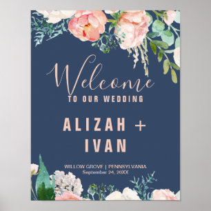 Romantische Peony-Blume   Blue Welcome Wedding Poster
