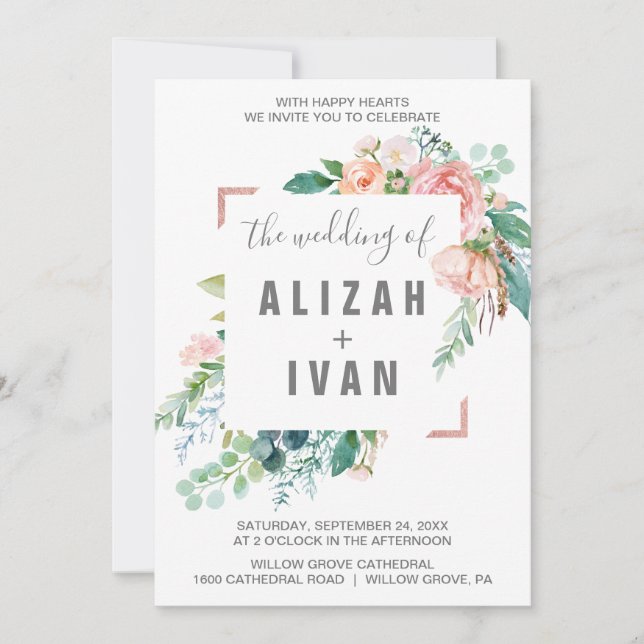 Romantische Peony-Blume Einladung (Vorderseite)