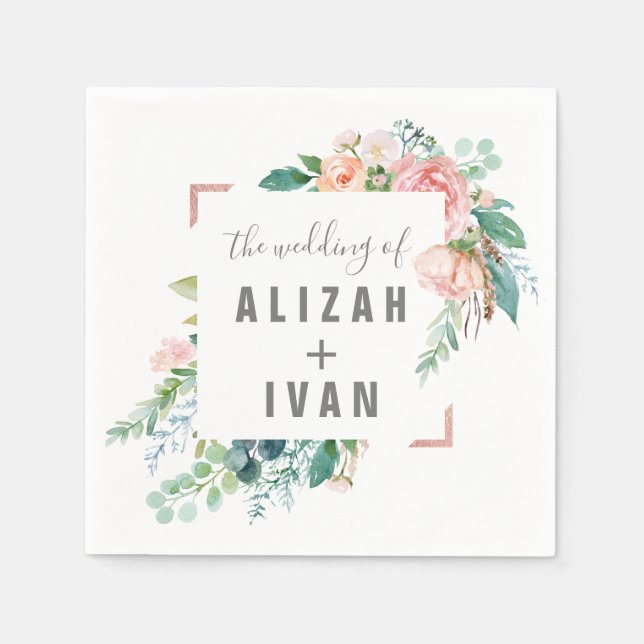 Romantische Peony-Blume Hochzeit Serviette (Vorderseite)