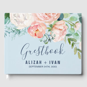 Romantische Peony-Blume   Light Blue Wedding Gästebuch