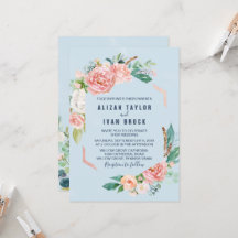 Romantische Peony-Blume | Light Blue Wedding Invit