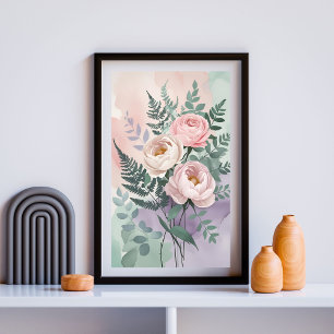 Romantische Peony & Fern Watercolor Kunst, Dichtun Poster