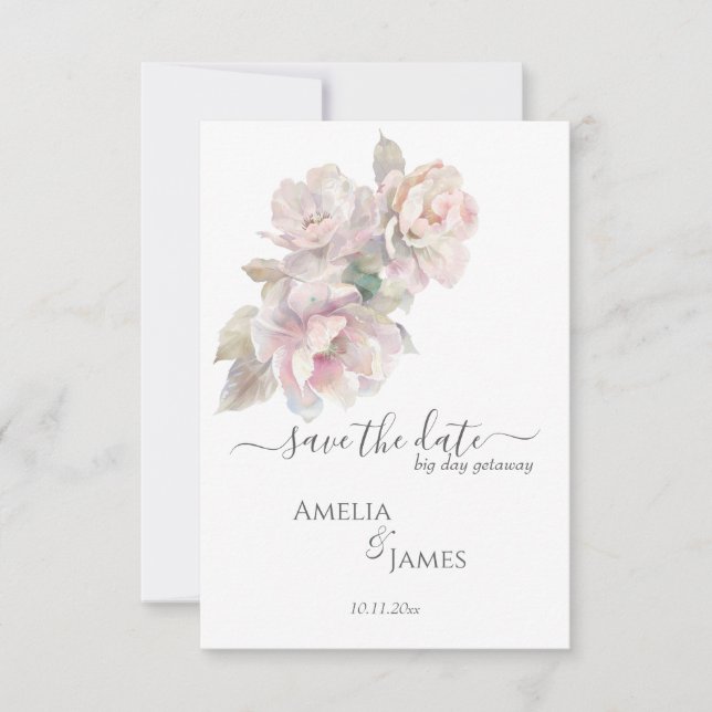 Romantische Peony Floral Wedding rettet das Datum Einladung (Vorderseite)