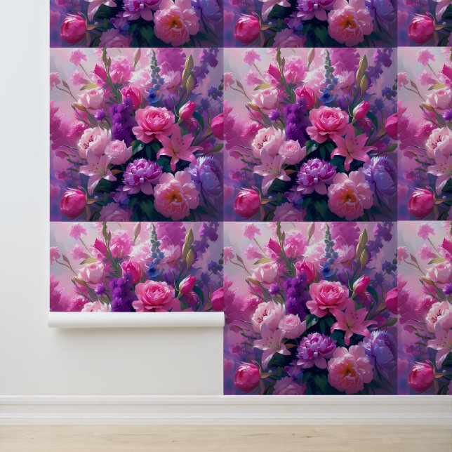 Romantische Peony Rose Lily Peel and Stick Wall De Tapete (Anwendung)