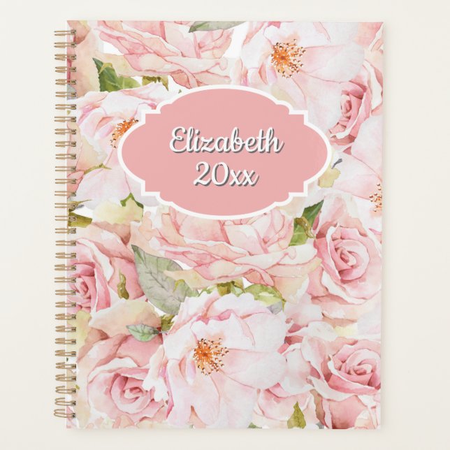 Romantische personalisierte rosa Rose Planer (Vorderseite)