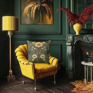 Romantische Pfauenfedern und Daisy Art Nouveau Kissen