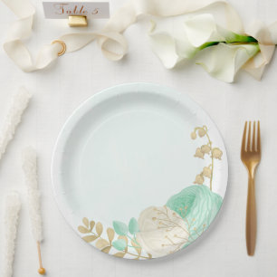 Romantische Pfefferminze, grün-weiße Blume Gold Pappteller