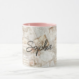 Romantische Pfirsich-Blumen-Buchstaben Tasse