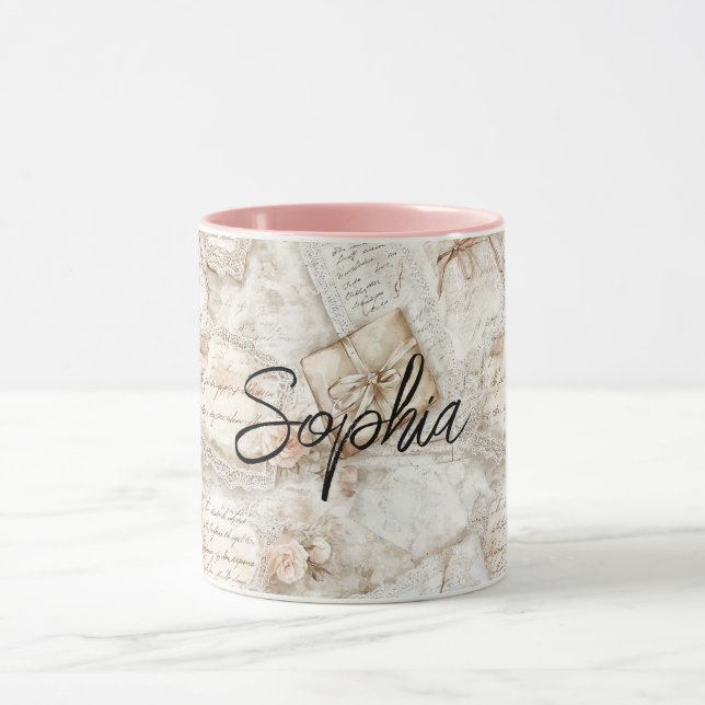 Romantische Pfirsich-Blumen-Buchstaben Tasse (Zentrum)
