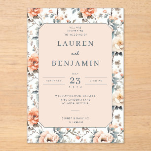 Romantische Pfirsich-Blüten-Hochzeitseinladung Acryleinladungen