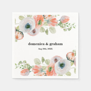 Romantische Pfirsich-Korallen-Blumenhochzeit Serviette