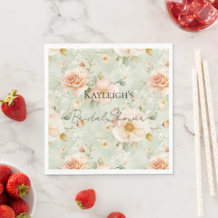 Romantische Pfirsich-Minz-Rosen-Blumen-Brautstrauß Serviette