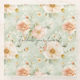 Romantische Pfirsich-Minz-Rosen Floral Glasuntersetzer