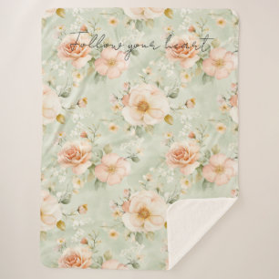 Romantische Pfirsich-Minze-Hübsche-Rosen-Blumen Sherpadecke