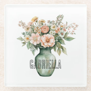 Romantische Pfirsich-Minze-Rosen Blumenvase Glasuntersetzer