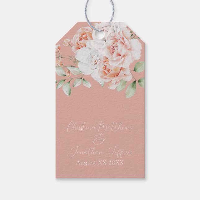 Romantische Pfirsich und weiße Blume Geschenkanhänger (Vorderseite)