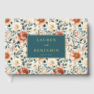 Romantische Pfirsich Vintage Blumenmuster Gästebuch