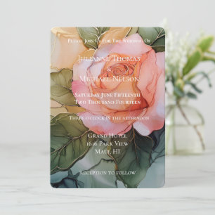 Romantische Pfirsichhochzeit Rose Einladung