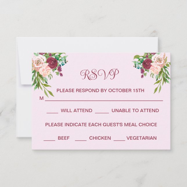 Romantische Pflaume Burgund Blush Pink Wedding RSV Save The Date (Vorderseite)
