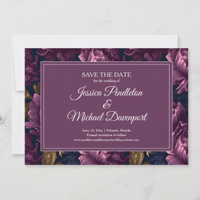 Romantische Pflaumen-Blumen-Hochzeit-Save-Date Save The Date (Vorderseite)