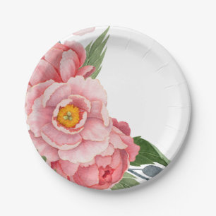 Romantische Pink-Aquarellbäume Blütenblumen Pappteller