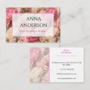 Romantische Pink & Cream Rose und Peonies Visitenkarte