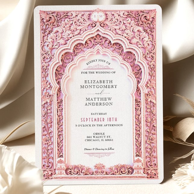 Romantische Pink Filigree Indian Wedding Verziert Einladung (Von Creator hochgeladen)