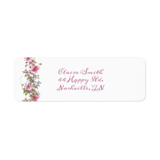 Romantische Pink-Floral-Farbe-Script-Adresse (Vorne)