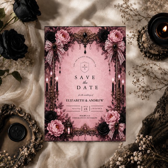 Romantische Pink-Gotische Hochzeit Save The Date (Von Creator hochgeladen)