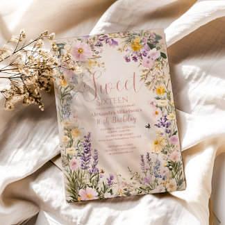 Romantische Pink Pastel Wildblumen Sweet 16 Invita Einladung