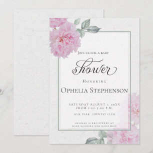 Romantische Pink Peonies Rice Paper Babydusche Einladung