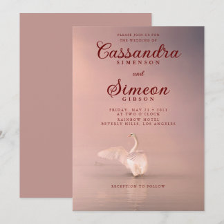 Romantische Pink-Swan-Hochzeit Einladung