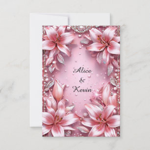 Romantische Pinke Lilien-Perlen-Floral-Hochzeit 🌸 Einladung
