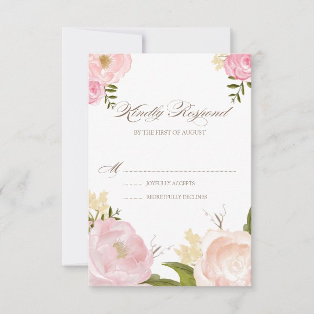Romantische pinkfarbene Blume Hochzeit-RSVP-Karte RSVP Karte (Vorderseite)