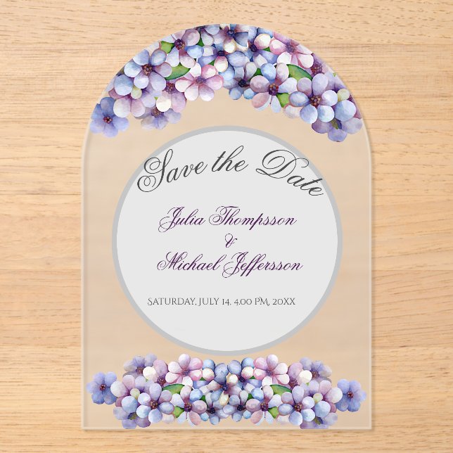 Romantische Poetic Lilac Hochzeit der Flora Acryleinladungen (Vorderseite)