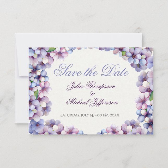 Romantische Poetic Lilac Hochzeit der Flora Save The Date (Vorderseite)