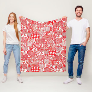 Romantische Polka-Herz-Kritzelei Rot Weiß Fleecedecke